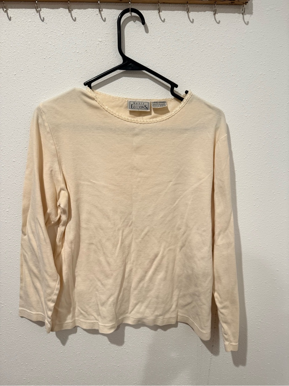 Basic Editions Cream Long Sleeve Crewneck Top